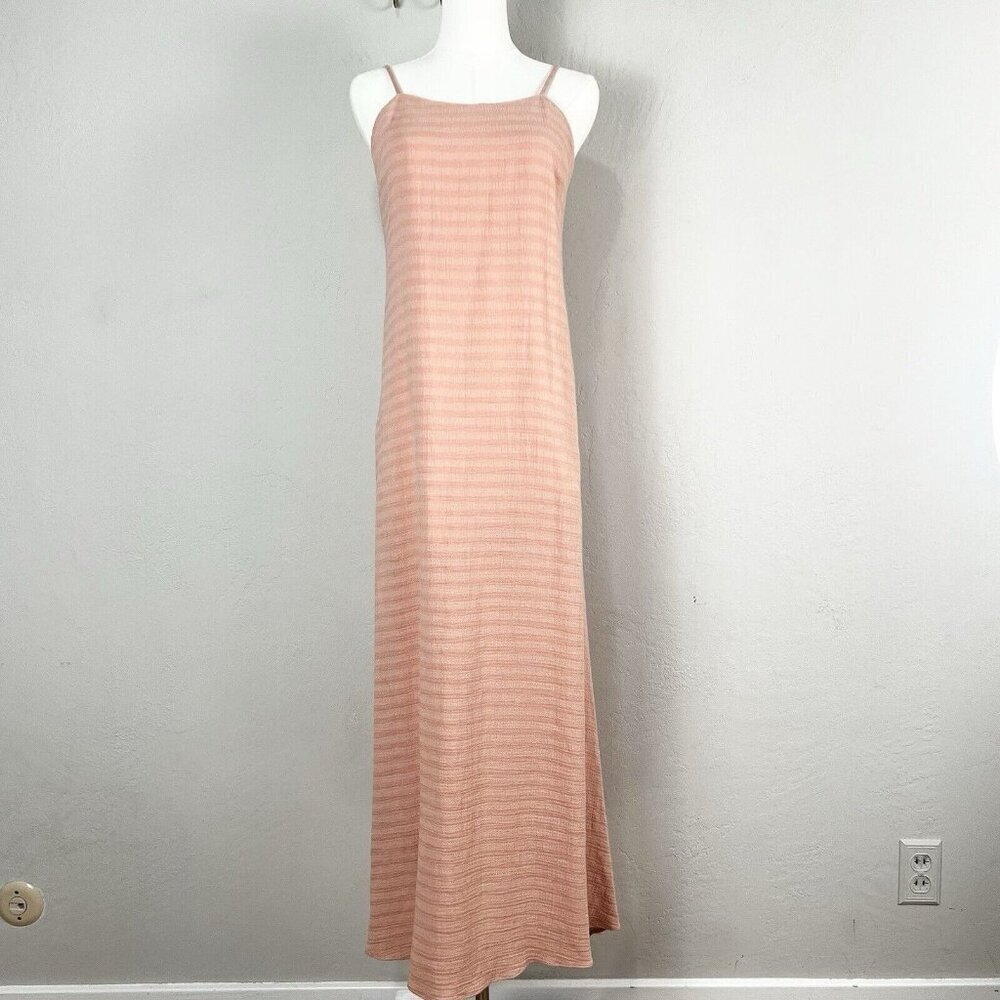 Dannijo Seersucker Gauze Square‎ Neck Tie Back Slip Maxi Dress Peach Size XS